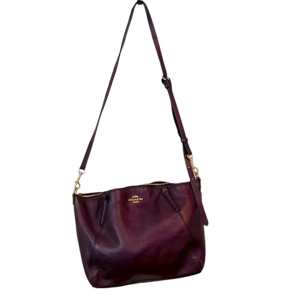Coach | Mini Kelsey Oxblood Pebble Leather Purple Crossbody - Picture 1 of 12